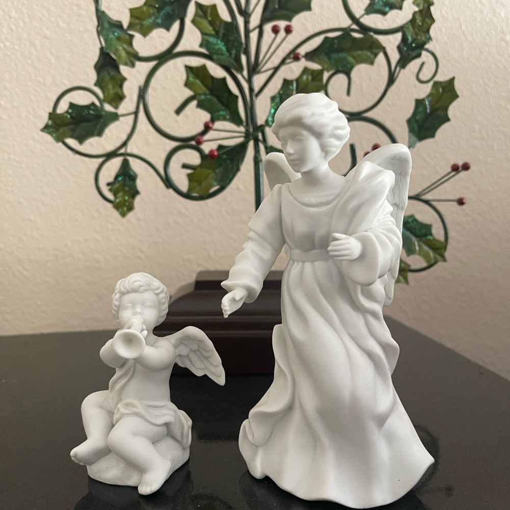 Avon Nativity Collectibles White Angel and Cherub Figurines